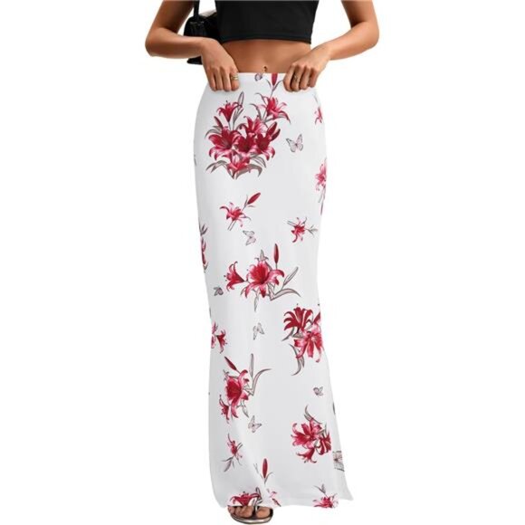 Women's High Waist Elastic Sexy Maxi Skirt Floral - Picture 1 of 6